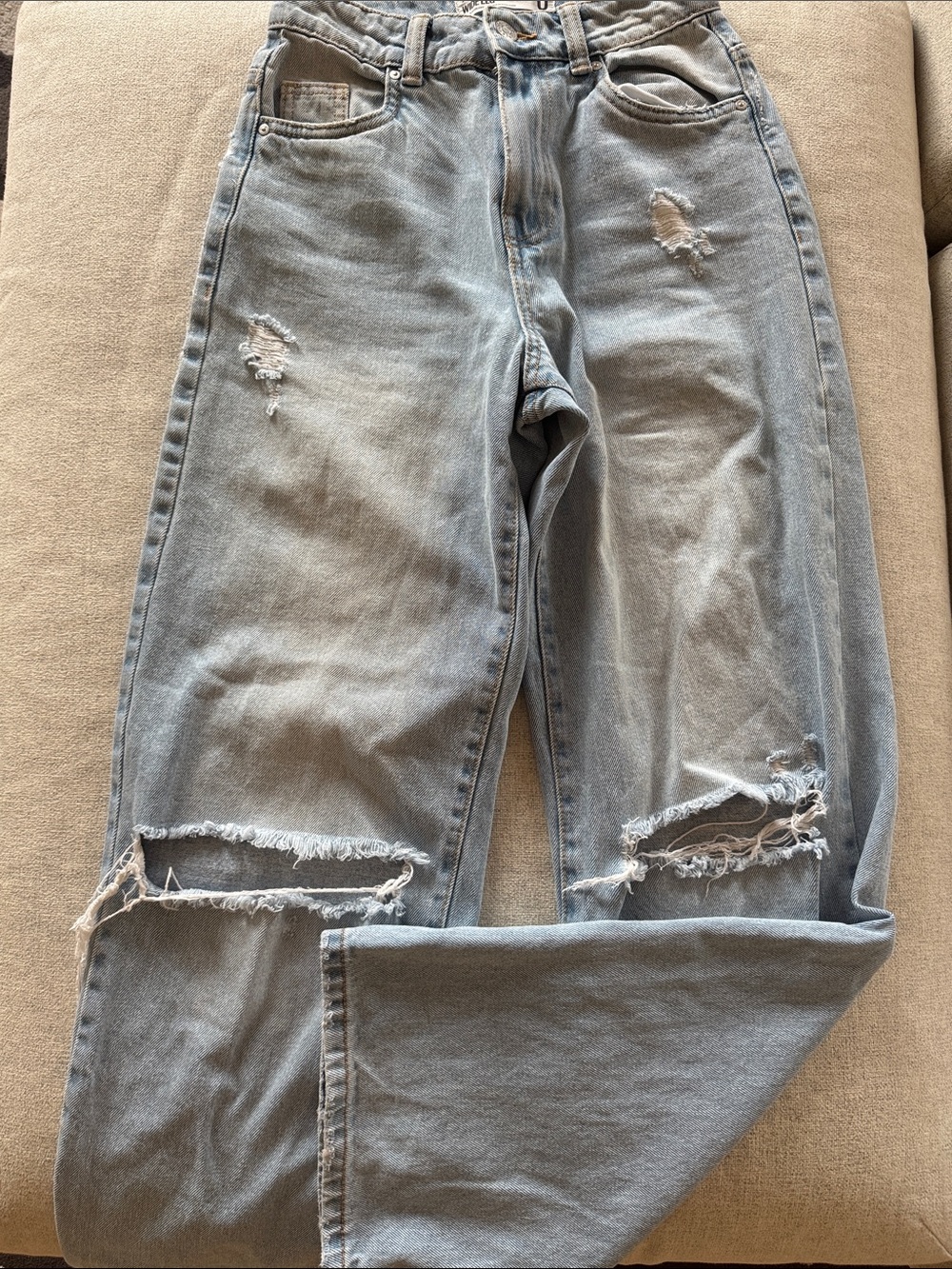 Light Blue Distressed Women’s wide leg Jeans